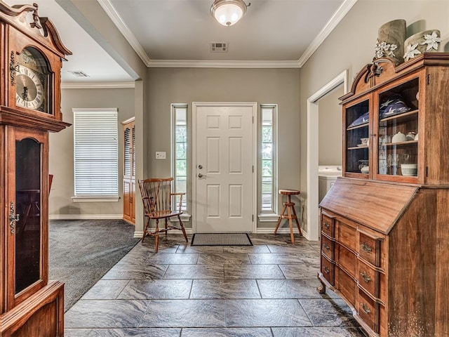 940908 S 3300th Rd, Luther, OK 73054 - foyer with ornamental molding and dark stone finish floors