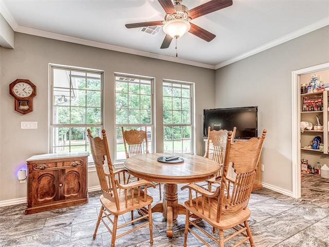 940908 S 3300th Rd, Luther, OK 73054 - dining space with ornamental molding and a ceiling fan