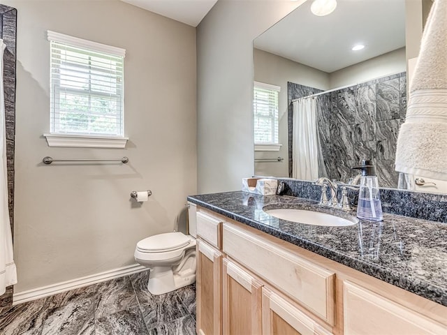 940908 S 3300th Rd, Luther, OK 73054 - bathroom featuring vanity, curtained shower, and marble look tiles