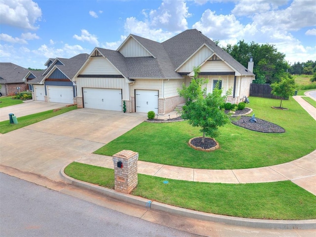 4124 Armstead Dr, Edmond, OK 73012 - craftsman inspired home with a garage, driveway, board and batten siding, brick siding, and a shingled roof