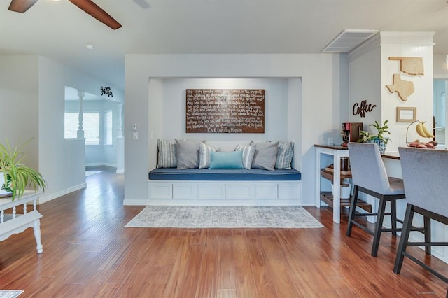 4813 NW 65th St, Oklahoma City, OK 73132 - living room featuring wood finished floors and ceiling fan