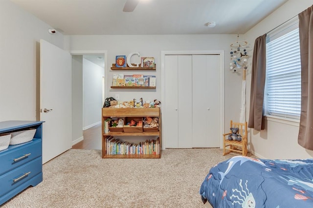 4813 NW 65th St, Oklahoma City, OK 73132 - carpeted bedroom with a closet and ceiling fan