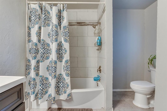 4813 NW 65th St, Oklahoma City, OK 73132 - bathroom featuring shower / tub combo with curtain, vanity, and tile patterned floors