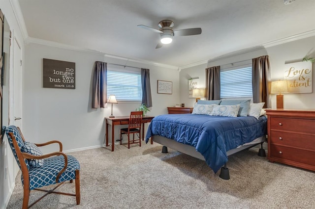 4813 NW 65th St, Oklahoma City, OK 73132 - carpeted bedroom featuring crown molding and a ceiling fan