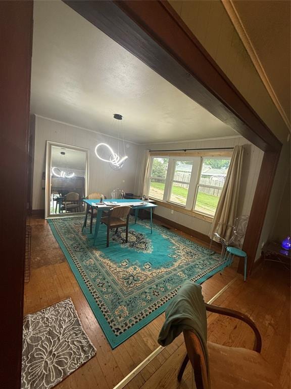 1522 S 9th St, Chickasha, OK 73018 - game room featuring hardwood / wood-style flooring, a chandelier, and ornamental molding