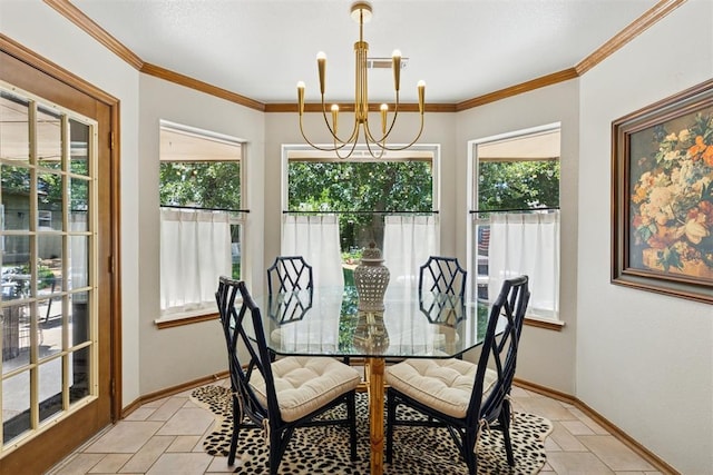 5 Larkens Pl, Shawnee, OK 74801 - dining room featuring a chandelier, crown molding, and light tile patterned floors