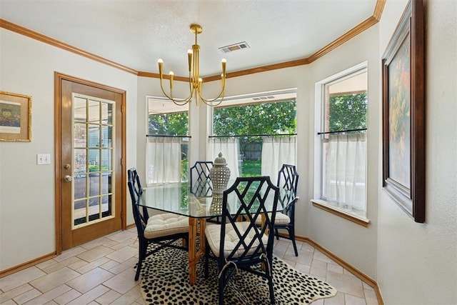 5 Larkens Pl, Shawnee, OK 74801 - dining room featuring a chandelier, crown molding, and a textured ceiling