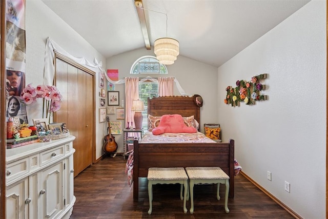 5 Larkens Pl, Shawnee, OK 74801 - bedroom with dark wood-style flooring, a chandelier, and a closet