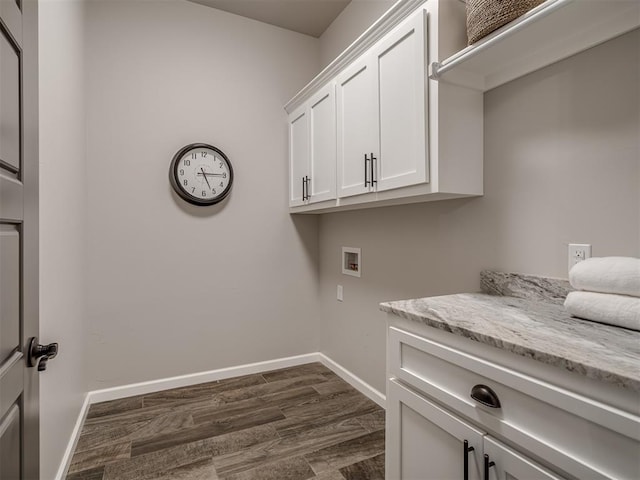 11716 SW 47th St, Mustang, OK 73064 - laundry room featuring cabinet space, dark wood finished floors, and washer hookup