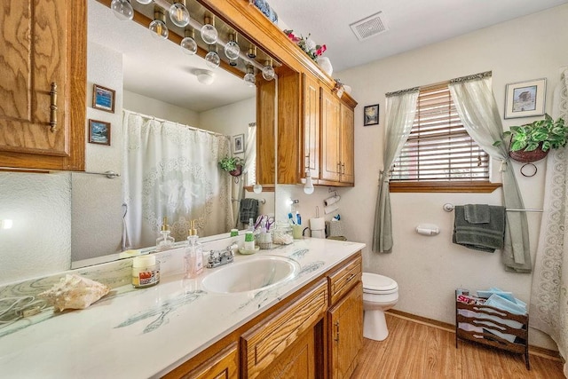 12333 E Tecumseh Rd, Norman, OK 73026 - full bathroom with vanity, wood finished floors, and a shower with shower curtain