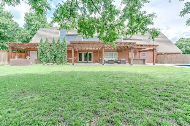 11748 SW 54th St, Mustang, OK 73064 - back of property with a pergola, a fenced backyard, and an outdoor living space