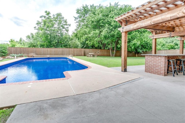 11748 SW 54th St, Mustang, OK 73064 - view of pool featuring a patio, a fenced backyard, and a pergola