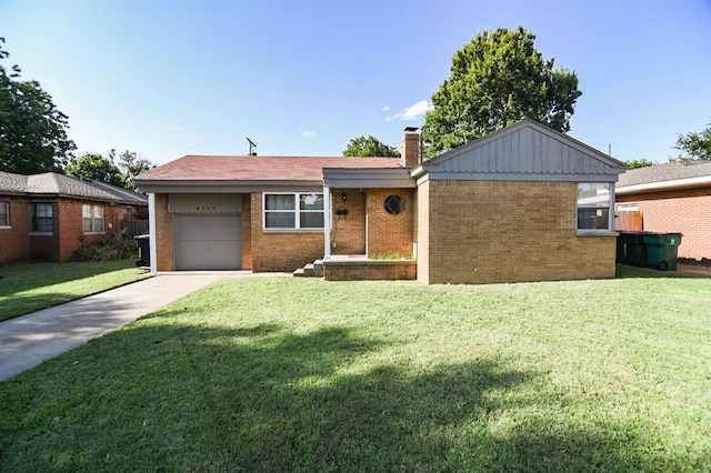 4117 NW 21st St, Oklahoma City, OK 73107 - single story home with brick siding, concrete driveway, a garage, and a chimney