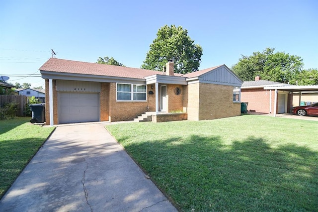 4117 NW 21st St, Oklahoma City, OK 73107 - ranch-style house with brick siding, driveway, a chimney, and a garage