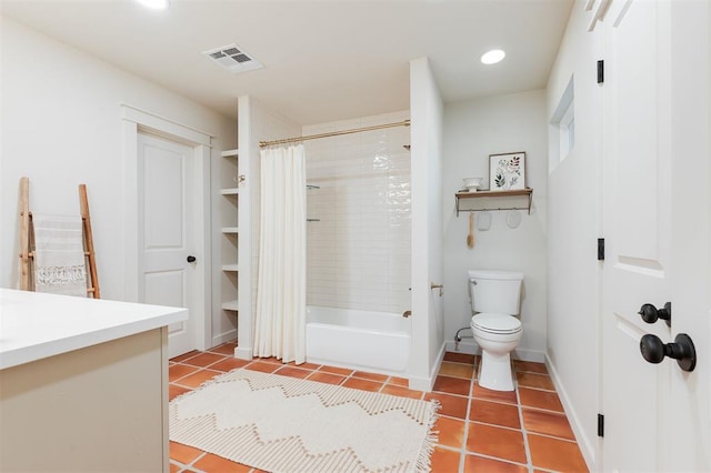 406 E Logan Ave, Guthrie, OK 73044 - full bathroom featuring tile patterned floors, shower / bathtub combination with curtain, vanity, and recessed lighting
