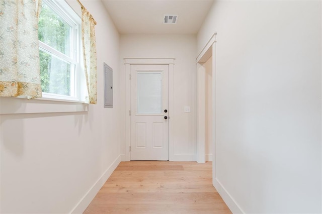 406 E Logan Ave, Guthrie, OK 73044 - doorway featuring light wood-style flooring and electric panel