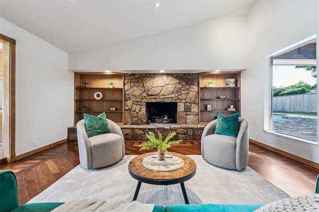 3425 Cheyenne Dr, Edmond, OK 73013 - living area featuring high vaulted ceiling and a fireplace