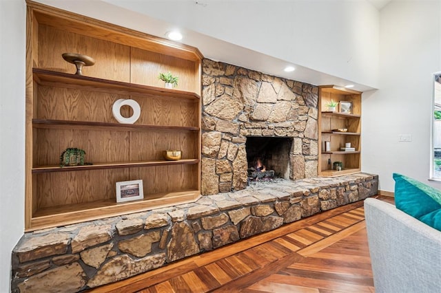 3425 Cheyenne Dr, Edmond, OK 73013 - living room with a stone fireplace, wood finished floors, and a towering ceiling