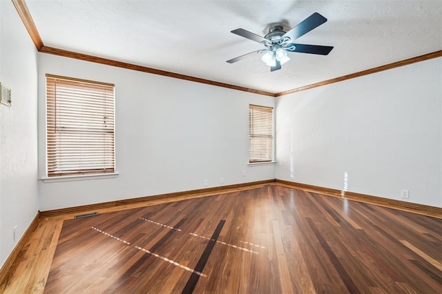 3425 Cheyenne Dr, Edmond, OK 73013 - unfurnished room with wood finished floors, ornamental molding, and ceiling fan