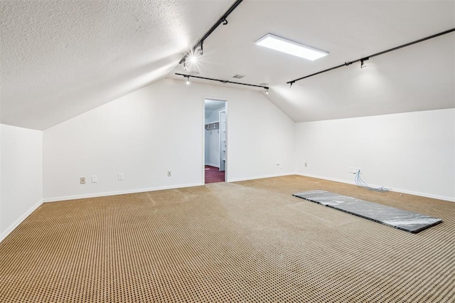 3425 Cheyenne Dr, Edmond, OK 73013 - additional living space featuring vaulted ceiling, carpet floors, and a textured ceiling