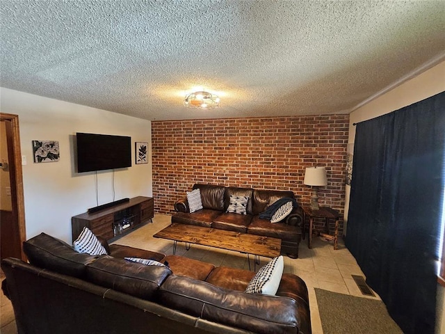 321 W 4th St, Hobart, OK 73651 - living area with brick wall and a textured ceiling