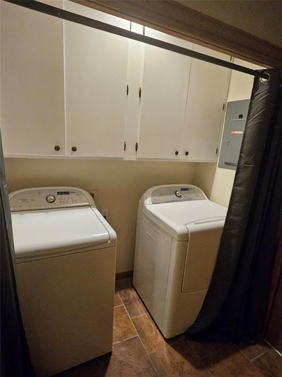 321 W 4th St, Hobart, OK 73651 - washroom featuring washing machine and clothes dryer, cabinet space, and electric panel