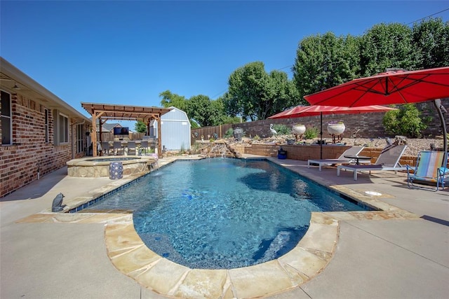 9124 SW 28th St, Oklahoma City, OK 73128 - view of pool with a fenced backyard, a pergola, a patio area, and a pool with connected hot tub