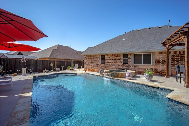 9124 SW 28th St, Oklahoma City, OK 73128 - view of swimming pool with a fenced backyard, a patio, and a pool with connected hot tub