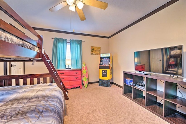 86 Crooked Oaks Ln, Broken Bow, OK 74728 - carpeted bedroom with ornamental molding and ceiling fan