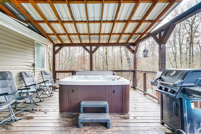 86 Crooked Oaks Ln, Broken Bow, OK 74728 - deck with a hot tub and area for grilling