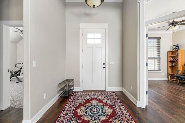 3000 Warwick Pl, Edmond, OK 73013 - foyer entrance with a ceiling fan, dark wood-type flooring, healthy amount of natural light, and ornamental molding