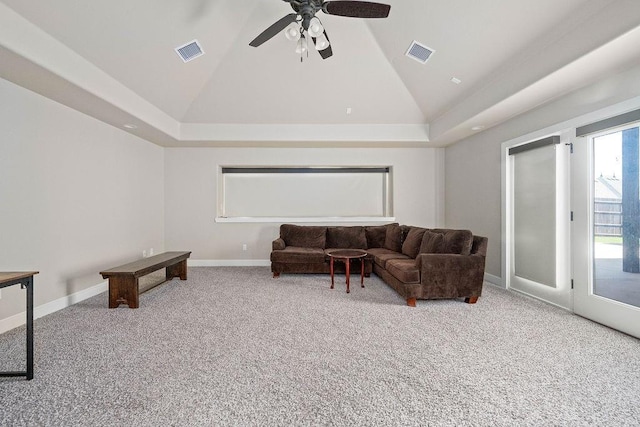 3000 Warwick Pl, Edmond, OK 73013 - carpeted cinema featuring lofted ceiling and a ceiling fan