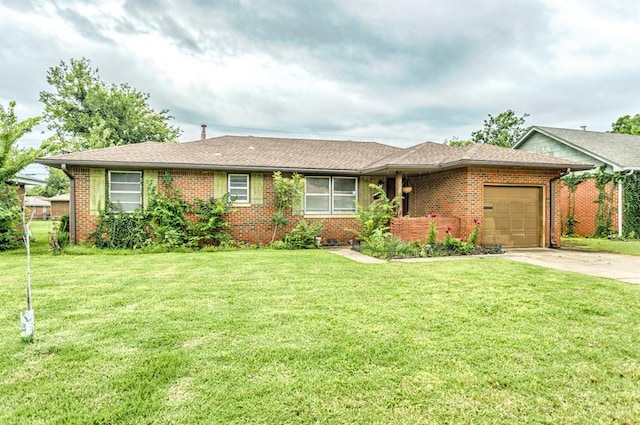 3020 NW 71st St, Oklahoma City, OK 73116 - ranch-style home with a garage, brick siding, driveway, and a front lawn