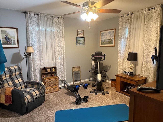 1901 N Oklahoma Ave, Shawnee, OK 74804 - exercise room with carpet floors and ceiling fan