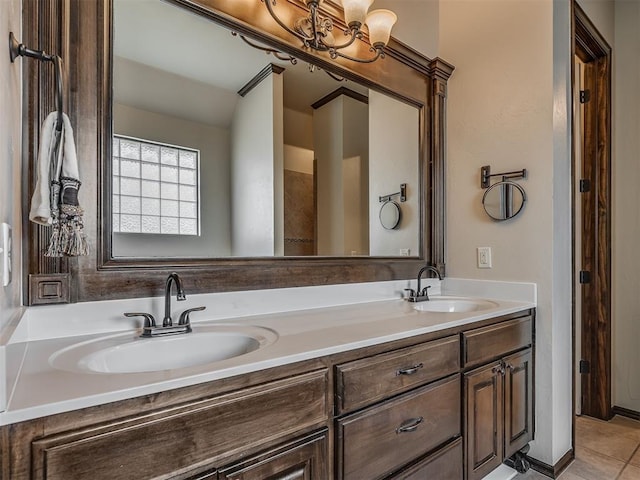 16208 Windrush Pl, Edmond, OK 73013 - bathroom with double vanity and tile patterned flooring