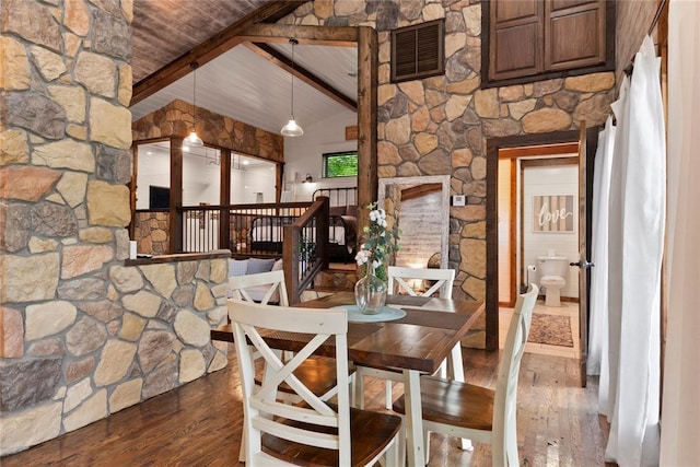 180 Black Jack Trl, Hochatown, OK 74728 - dining space with dark wood-style flooring and wood ceiling