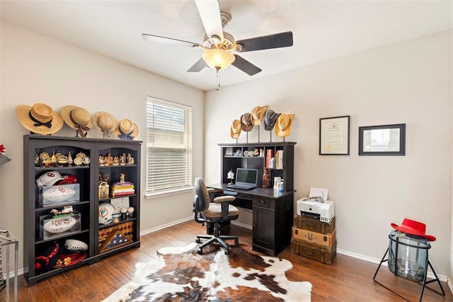 2321 NW 162nd Ter, Edmond, OK 73013 - home office featuring a ceiling fan and wood finished floors