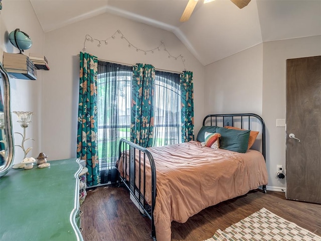 749 Dana Dr, Yukon, OK 73099 - bedroom with vaulted ceiling, wood finished floors, and ceiling fan