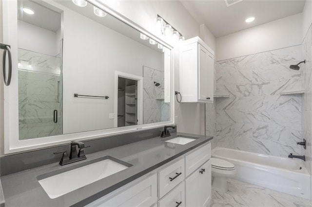 1224 Colonial Ave, Tuttle, OK 73089 - bathroom with marble finish flooring, double vanity, tub / shower combination, and recessed lighting
