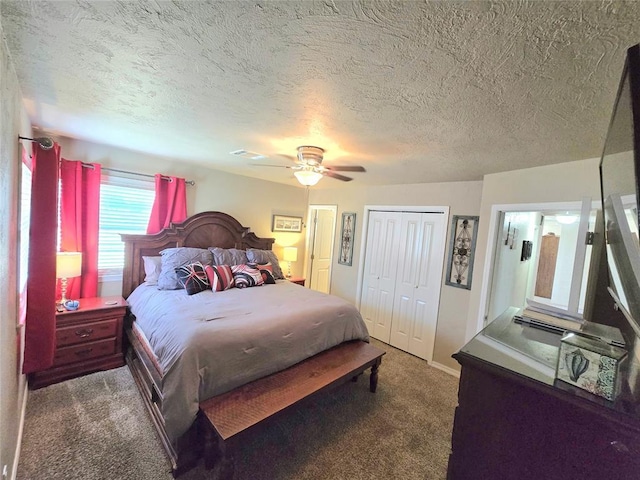 2015 Willard Dr, Altus, OK 73521 - bedroom featuring carpet floors, a ceiling fan, and a textured ceiling
