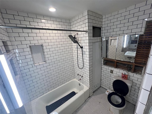 316 N University Blvd, Norman, OK 73069 - full bathroom with tile walls, tile patterned floors, and  shower combination