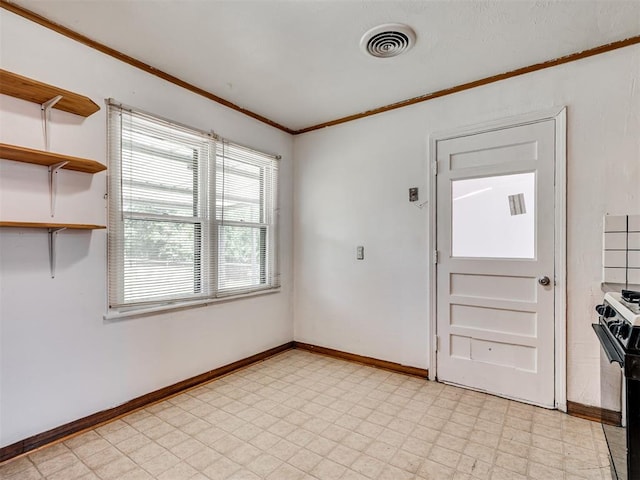 2713 S Glenn Ave, Del City, OK 73115 - unfurnished dining area featuring ornamental molding and light flooring