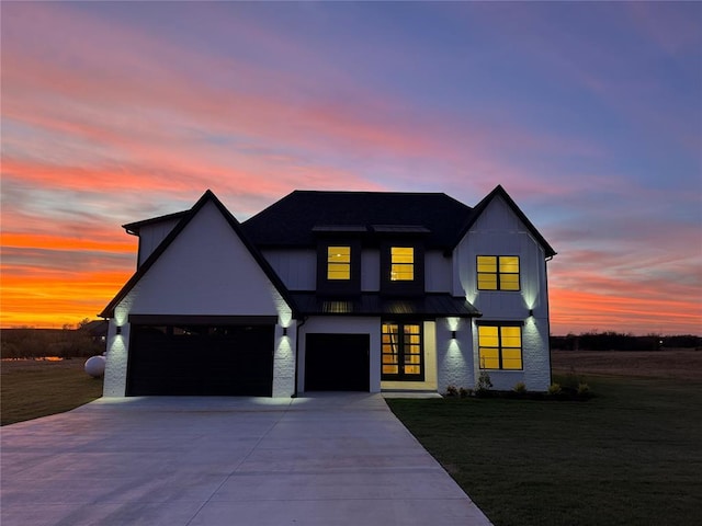 2741 Two Socks Run, Guthrie, OK 73044 - modern inspired farmhouse with a standing seam roof, driveway, a yard, a metal roof, and french doors