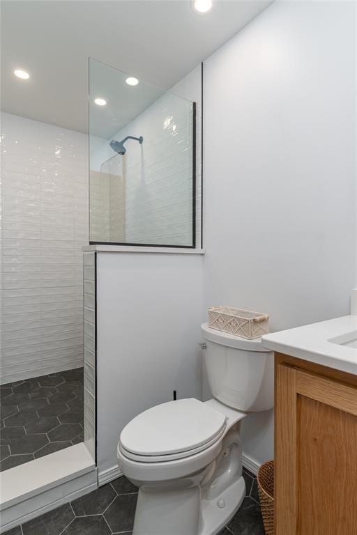 1503 Brighton Ave, Oklahoma City, OK 73120 - bathroom with walk in shower, vanity, recessed lighting, and tile patterned floors