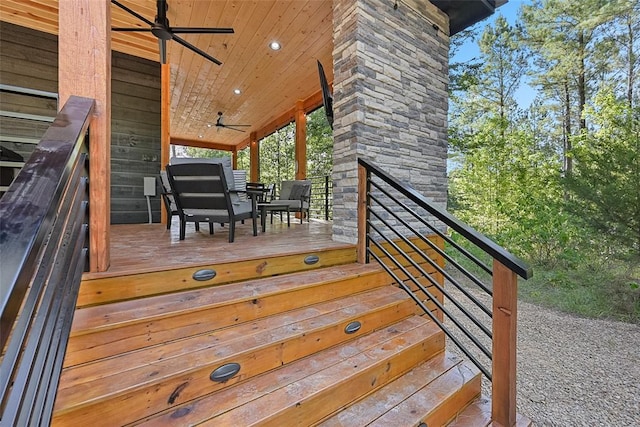 42 Hickory Ridge Rd, Broken Bow, OK 74728 - wooden terrace with ceiling fan