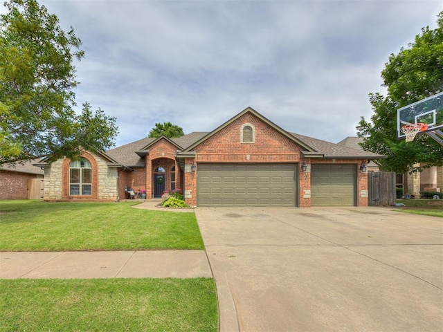 2108 Mulberry Creek Ave, Yukon, OK 73099 - ranch-style house featuring brick siding, an attached garage, driveway, and a shingled roof