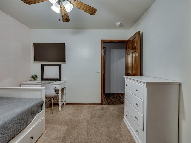 2108 Mulberry Creek Ave, Yukon, OK 73099 - bedroom with light carpet and ceiling fan