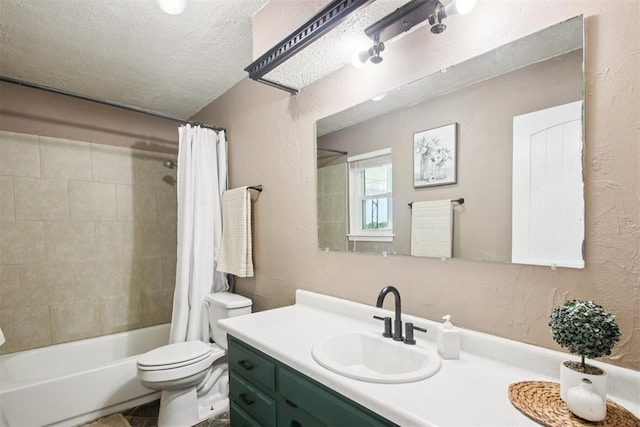 870 S Cemetery Rd Unit 2940, Tuttle, OK 73089 - bathroom with vanity, a textured wall, a textured ceiling, and shower / bath combination with curtain