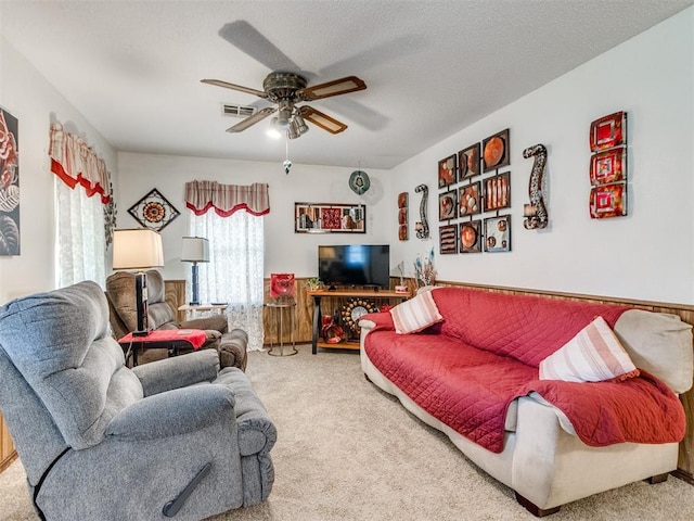 3900 Chetwood Dr, Del City, OK 73115 - carpeted living area with ceiling fan