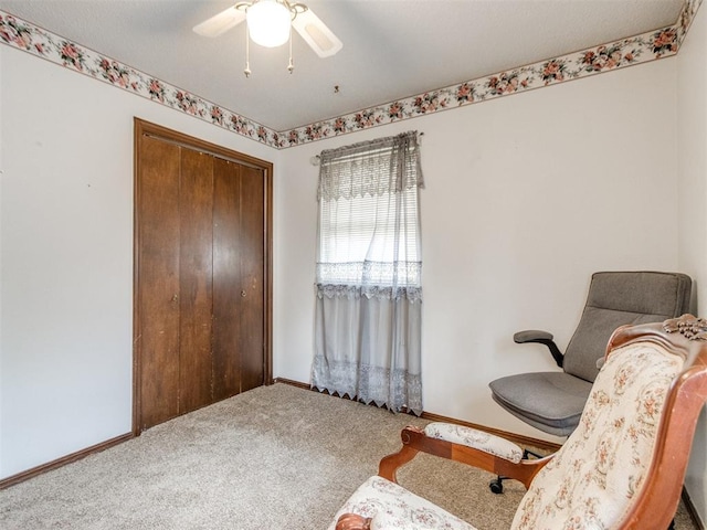 3900 Chetwood Dr, Del City, OK 73115 - sitting room with carpet and ceiling fan